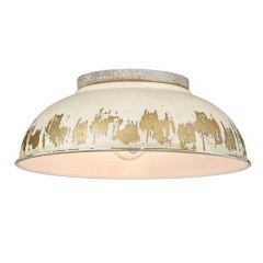 Aged Galvanized Steel With Antique Ivory Shade Flush Mount Ceiling Light