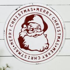 Round Tin Merry Christmas Santa Sign