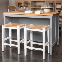 Wood And Natural Woven Seagrass Bar Stool Matte White