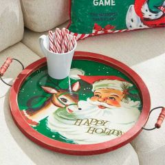 Round Fir Wood Holiday Tray