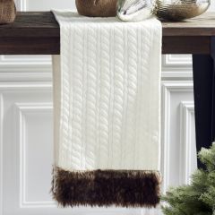 Fur Trim Cable Knit Table Runner