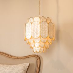4 Tier Capiz Shell and Metal Chandelier Gold
