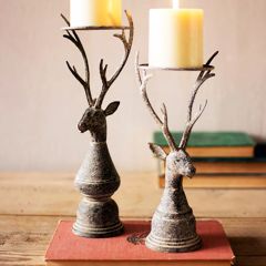 Deer Head Pillar Candle Holders Set of 2