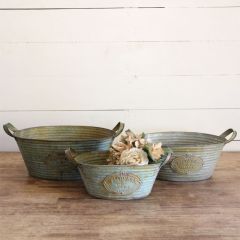 Galvanized Planters With Handles Set of 3