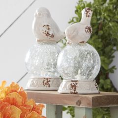 LED Globe With Ceramic Bird Set of 2