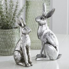 Antiqued Silver Finish Rabbit Figures Set of 2
