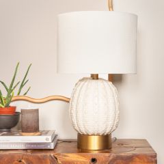 Globe Shaped Stoneware Table Lamp With Crackle Glaze