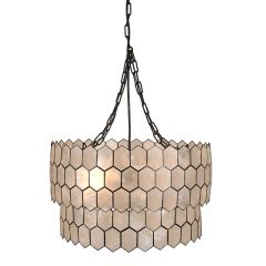 2 Tier Pearlescent Capiz Honeycomb Chandelier Black