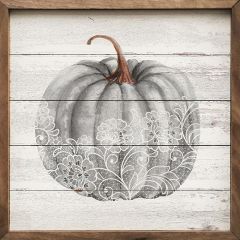 Lace Gray Pumpkin Whitewash Framed Wall Decor