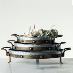 Round Galvanized Metal Display Tray Set of 3