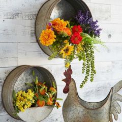 Galvanized Metal Round Wall Baskets Set of 2