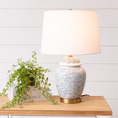 Faded Blue Floral Ginger Jar Lamp