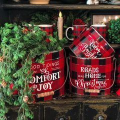 Buffalo Check Holiday Bucket Planters Set of 3