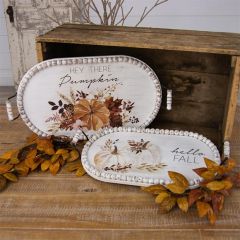 Fall Foliage Beaded Wood Trays Set of 2