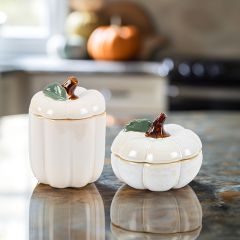 Fall Harvest Lidded White Pumpkin Jar One of Each