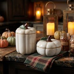 Fall Harvest Lidded White Pumpkin Jar One of Each