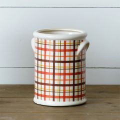 Fall Plaid Ceramic Crock