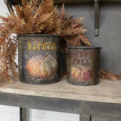Fall Pumpkin Metal Bucket Set of 2