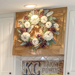Fall White Pumpkins and Pinecones Decorative Wreath