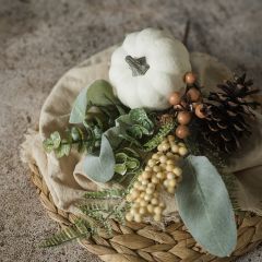 Fall White Pumpkins and Pinecones Floral Pick