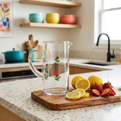 Fanciful Floral Icon Glass Pitcher