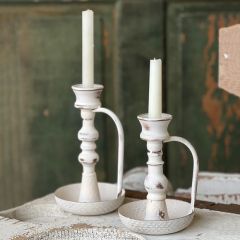 Farmhouse Accents Distressed Handled Taper Holder Set of 2