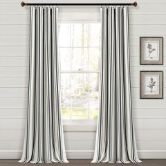 Farmhouse Black Striped Cotton Blend Curtain Panel Set of 2