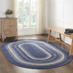 Farmhouse Blues Oval Braided Jute Area Rug With Pad
