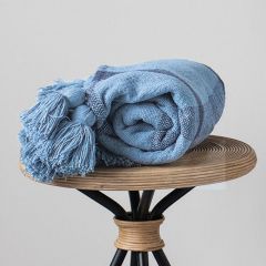 Farmhouse Blues Tasseled Plaid Throw Blanket