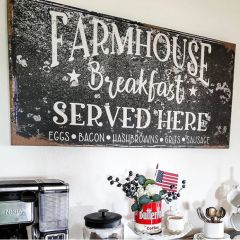 Farmhouse Breakfast In Black Background Wall Sign
