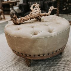 Farmhouse Chic Tufted Round Ottoman