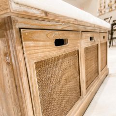 Farmhouse Cushioned 3 Drawer Storage Bench