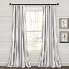 Farmhouse Grey Striped Cotton Blend Curtain Panel Set of 2