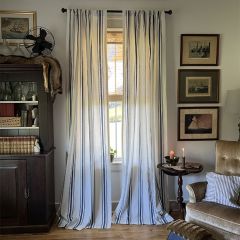 Farmhouse Navy Striped Cotton Blend Curtain Panel Set of 2