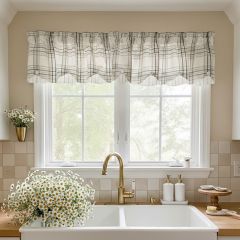 Farmhouse Neutrals Woven Plaid Lined Scalloped Valance