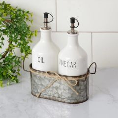 Farmhouse Oil and Vinegar Cruet Set In Caddy