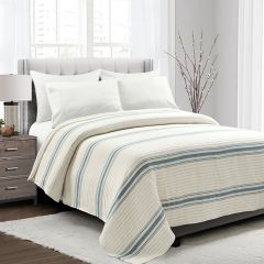 Farmhouse Stripe Kantha Pick Stitch Coverlet Blue
