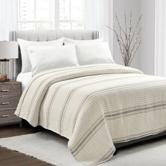 Farmhouse Stripe Kantha Pick Stitch Coverlet Grey