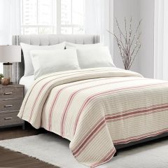 Farmhouse Stripe Kantha Pick Stitch Coverlet Red