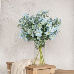 Faux Blue Blossom Bush Set of 4