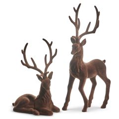 Faux Brown Velvet Large Deer Set of 2