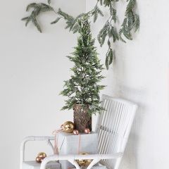 Faux Cypress Tree In Birch Bark Pot Set of 3