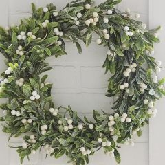 Faux Frosted Mistletoe Wreath 20 Inch