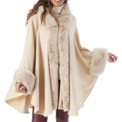 Faux Fur Trim Elegant Cape Coat