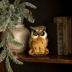 Faux Fur Woodland Great Horned Owl Figure Set of 2
