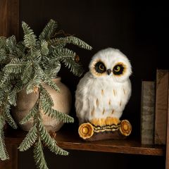 Faux Fur Woodland Snow Owl Figure