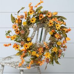 Faux Golden Florals Decorative Wreath