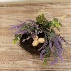 Faux Lavender Bird Nest with Eggs