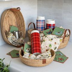 Faux Leather Handled Natural Nesting Baskets Set of 2