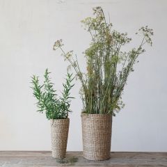 Faux Leather Handled Natural Storage Baskets Set of 2